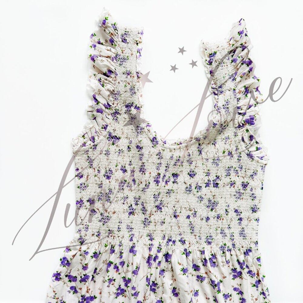 LOVESHACKFANCY Chessie Midi Floral Dress In Dusty Lavender NWT - Picture 10 of 12
